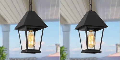 Miniatura 12 de LALUZ Luces colgantes negras para exteriores, impermeables, para exteriores, para colgar en el techo, 1 luz, antioxidante, luz de porche al aire