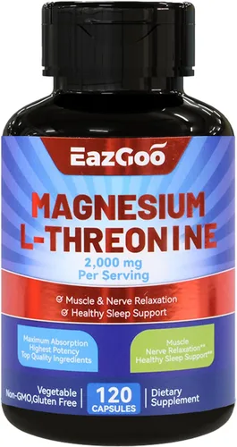 Suplemento de magnesio L-treonina, suplemento de magnesio mineral, L-treonina de magnesio 2000 mg, 120 cápsulas