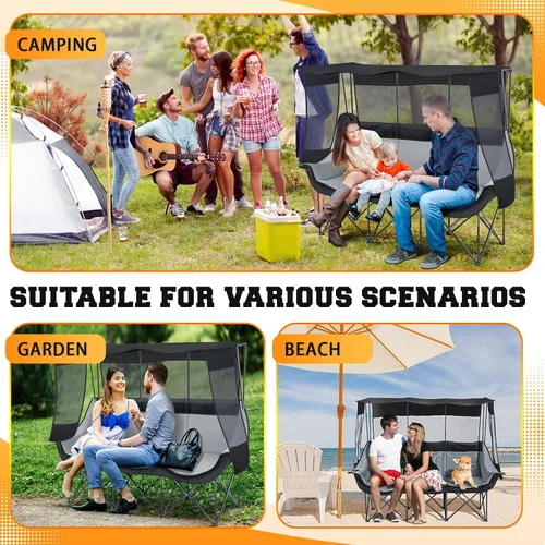 Miniatura 6 de Teenyyou Silla de camping para 3 personas con toldo – Máxima protección solar UV, silla de playa de gran tamaño resistente de 700 libras, sofá Negro