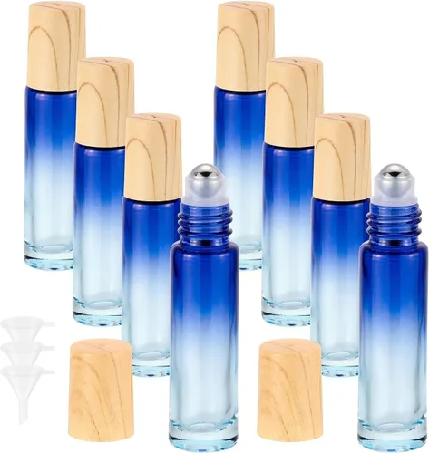 Botellas de rodillo de vidrio de 0.3 fl oz para aceites esenciales, 8 unidades de bolas enrollables recargables a prueba de fugas y aplicador