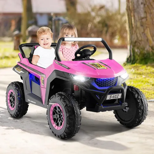 Miniatura 9 de OLAKIDS Vehículo eléctrico de 2 plazas para niños, UTV de 12 V con control remoto, suspensión de resorte, arranque suave, música Bluetooth FM