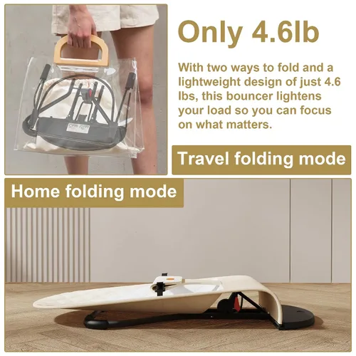 Miniatura 5 de Asiento Rebotador Portátil para Bebés para Infantes, 0-18 Meses, 3 Modos de Uso con Mecedora y Opciones Estacionarias, Silla Ergonómica