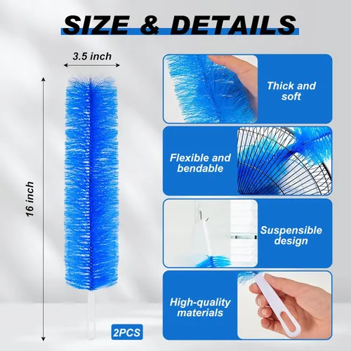 Miniatura 2 de Sliner 2 cepillos de limpieza de ventilador flexibles, limpiador de plumero reutilizable de telaraña, removedor de suciedad de cabeza de microfibra