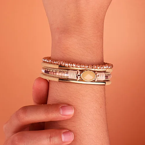 Miniatura 2 de FANCY SHINY- Pulseras de cuero de la envoltura de cuentas de cristal de la pulsera Boho Cuff piedra, dije, pulseras con cierre magnético de joyería