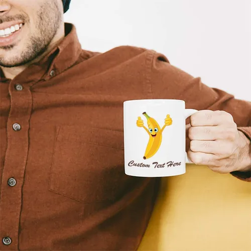 Miniatura 4 de Taza de café divertida personalizada Taza de café Plátano con manos y cara Taza de té de cerámica blanca 11 onzas Texto personalizado aquí
