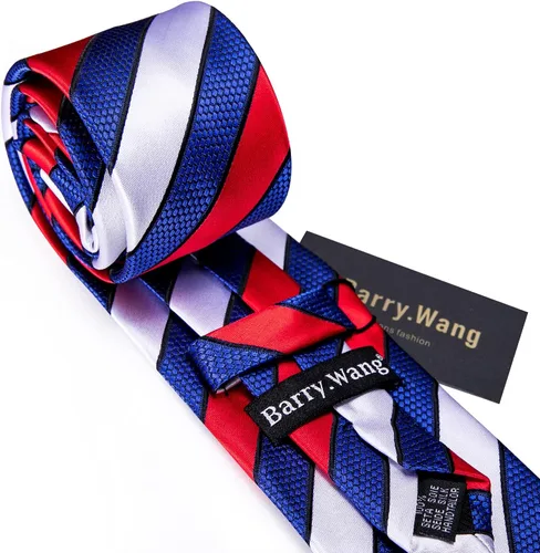 Miniatura 278 de Barry.Wang Juego de corbatas para hombre, corbata de seda a rayas, tejido a cuadros, gemelos formales, negocios, boda