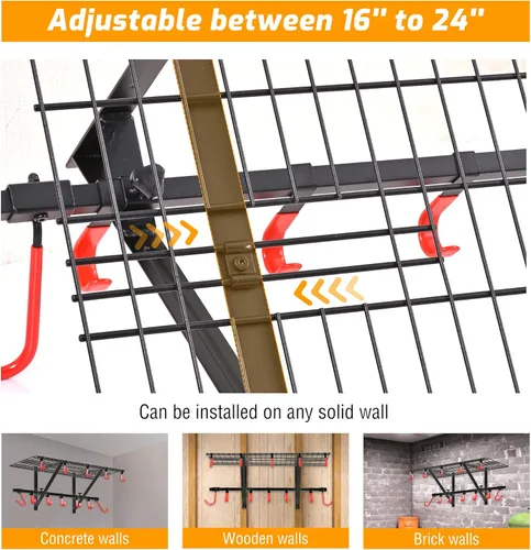 Miniatura 4 de PLKOW Estantería de pared de garaje incluye ganchos para bicicleta, estantería de garaje ajustable y resistente para montaje en pared