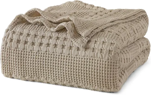 Miniatura 11 de PHF - Manta tejida de punto gofre 100% algodón, suave, ligera, transpirable, acogedora, de verano, para sofá y cama, tejida, estética, decoración