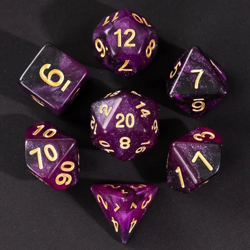 Miniatura 25 de Juego de dados DND de 7 dados poliédricos con una bolsa de dados de cuero, juego de dados D&D para juegos de mesa RPG (negro)