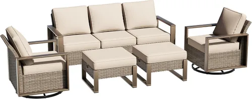 Miniatura 51 de Sofá de Mimbre Metálico para Patio de 75", Sofá Sillón de Ratán para Exteriores de 3 Asientos para Todo Tipo de Clima con Cojines Premium