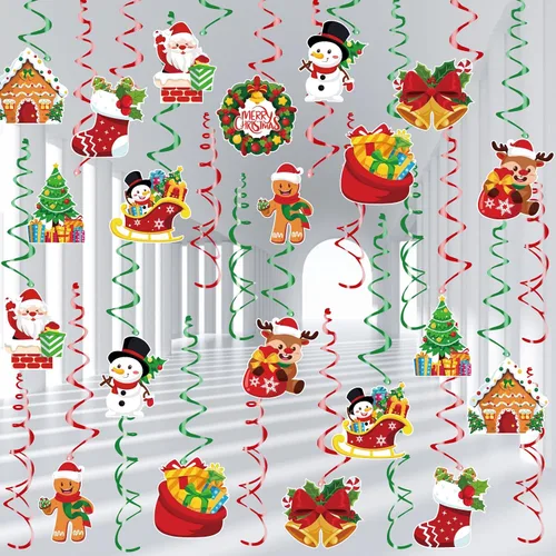 KIMOBER 30 decoraciones de remolinos colgantes de Navidad, de doble cara, decoraciones de techo colgantes para suministros de fiesta de Navidad