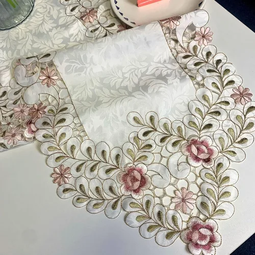 Miniatura 3 de Hsvanyr Pañuelo para tocador y decoración para comedor, 15 x 47 pulgadas, bordado rosa para mesa de flores, centros de mesa, protector de mesita