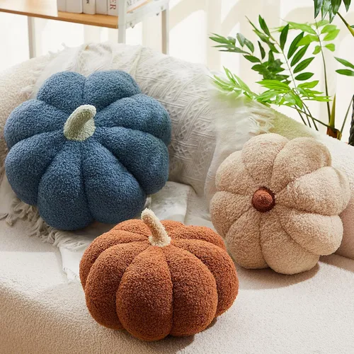 Juexica 3 almohadas de calabaza de peluche esponjosas en 3D con forma de calabaza decoración de otoño, Acción de Gracias, Halloween, cojín de marrón