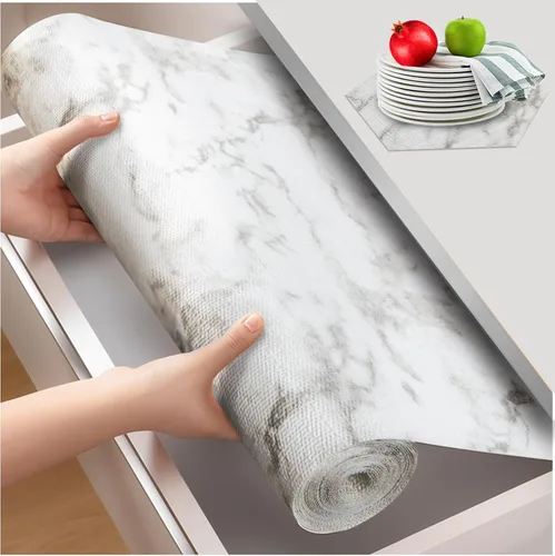 Miniatura 17 de Beautysaid Revestimiento de estante y cajón para gabinete Ktichen, papel antideslizante no adhesivo, impermeable, lavable, grueso para tocador