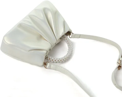 Miniatura 4 de Beatfull Bolso de noche para mujer, bolso de mano pequeño con perlas de cuero suave, bolso fruncido para boda, novia, fiesta, baile de graduación