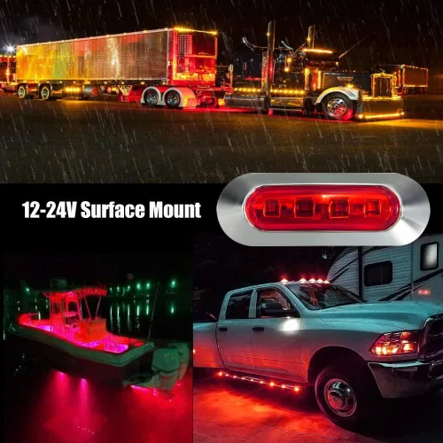 Miniatura 2 de ALFU 10 piezas de luces indicadoras laterales LED rojas DC12V-24V, lámparas de despeje delanteras y traseras, luces interiores con bisel cromado