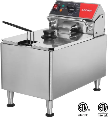 Miniatura 2 de CROSSON Freidora eléctrica de 15 libras con certificación ETL con cesta sólida sin necesidad de montaje, tapa y patas ajustables en altura para uso