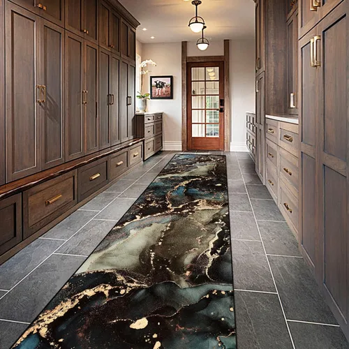 Miniatura 15 de Alfombra abstracta moderna de 2 x 3 pies, alfombra de baño con textura de mármol azul, antideslizante, lavable, alfombra de pelo bajo
