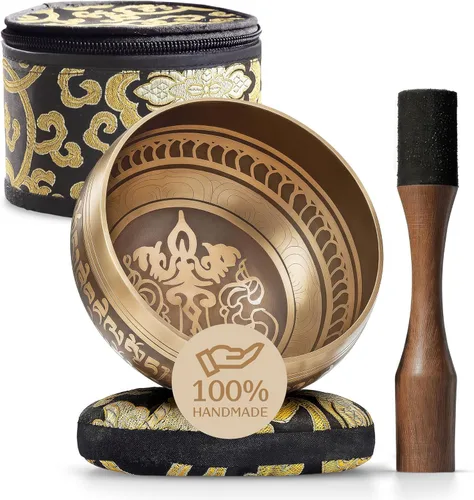 Miniatura 22 de Cuenco del Himalaya Silent Mind, hermosos diseños, Marrón marrón claro antiguo (antique light brown)