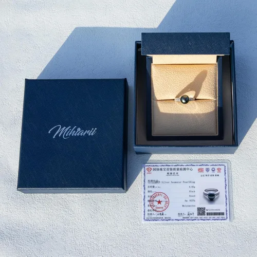 Miniatura 6 de Anillo de perlas negras de Tahití de calidad AAA, perla cultivada natural del mar del sur, 0.36 cttw moissanita, anillos de plata esterlina S925