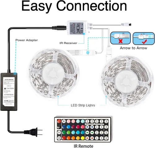 Miniatura 2 de DAYBETTER - Luces LED de 65.6 pies, tira de luces LED RGB 5050 flexibles que cambian de color, 2 rollos de luces LED de 32.8 pies para decoración