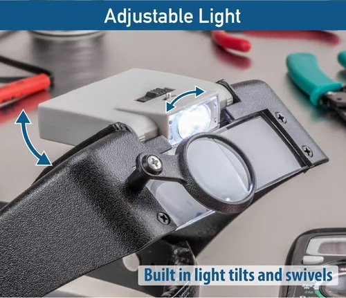Miniatura 4 de SE Lupa de Cabeza Iluminada de Doble Lente Abatible, Lupa de Cabeza, Herramientas para Trabajos de Reparación y Precisión, Faro Ajustable, Lupa