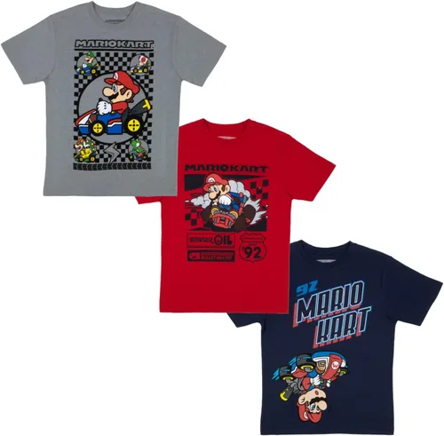 Nintendo Paquete de 3 camisetas para niños de Super Mario Bros, paquete de 3 camisetas para niños