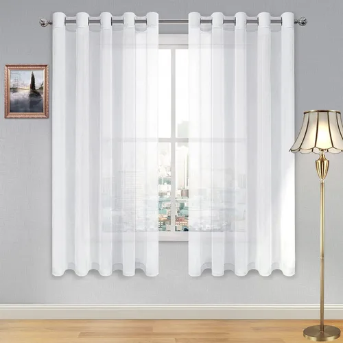 Miniatura 164 de DWCN Cortinas traslúcidas color verde frijol para sala de estar y dormitorio - Cortinas voile con aspecto de lino sintético con ojales en la parte