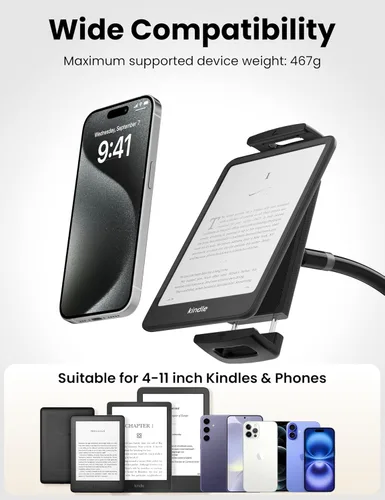Miniatura 7 de VOLTIFYMAX Soporte de cuello de cisne para Kindle con volteador de páginas remoto para leer en la cama, soporte para tablet para escritorio, brazo