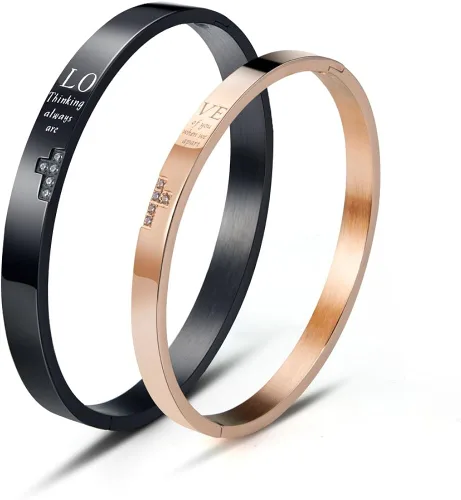 Wolentty Pulseras a juego para él y para ella, de acero inoxidable, para parejas, regalos para hombres y mujeres, Acero inoxidable, Circonita cúbica