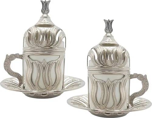 Miniatura 10 de Kuchengerate - 2 tazas de café turco, griego, árabe, marroquí, taza de café expreso con placa interior de soporte de metal de porcelana y tapa, 2