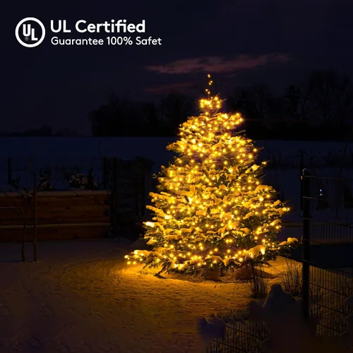 Miniatura 6 de BlcTec Luces de Navidad blancas cálidas, 300 luces LED de 108 pies para árbol de Navidad con 8 modos, impermeables, con certificación UL