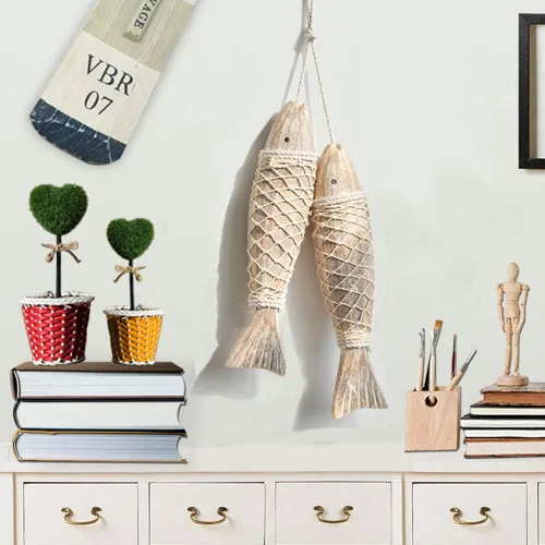 Miniatura 4 de Decoración de peces de madera antigua, adorno para colgar en la pared, decoraciones de peces de madera para el hogar tema náutico