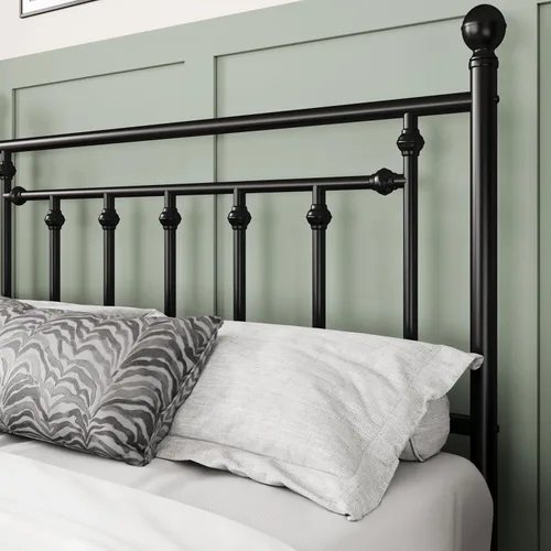 Miniatura 5 de Allewie Base de cama de plataforma de metal de tamaño completo de 14 pulgadas con cabecero y pie de cama vintage victoriano/base de Negro
