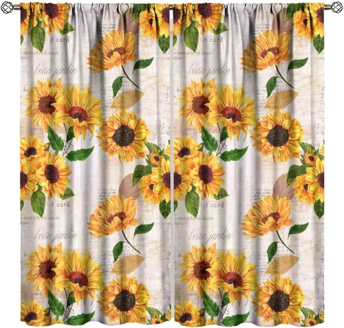 Miniatura 26 de Cortinas opacas con diseño de girasol, rústico, con diseño de girasol, mariposa, verde, amarillo, negro, para niñas, mujeres, dormitorio, sala