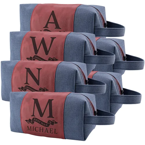 Miniatura 12 de Regalos personalizados para padrinos de boda, bolsas de aseo personalizadas para hombres, regalos de padrino de boda, Beige, Diseño #1, Juego de 3