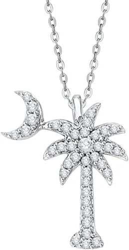 KATARINA Collar con colgante de palmera de diamantes con luna creciente en oro o plata (15 cttw, G-H, I2-I3)