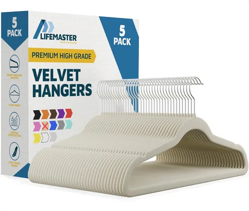 Miniatura 8 de Lifemaster Juego de perchas de plástico antideslizante de terciopelo, juego de 50 piezas antideslizantes con gancho giratorio de 360°, ahorro