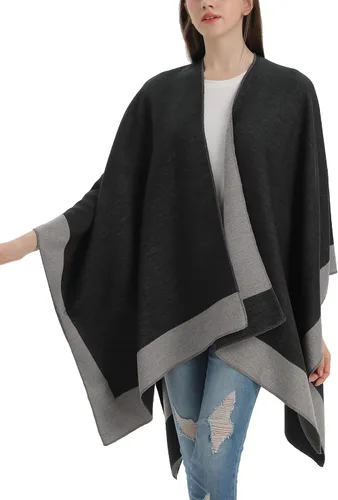 Miniatura 3 de YnimioAOX Poncho envolvente tipo chal para mujer, capa frontal abierta para otoño e invierno