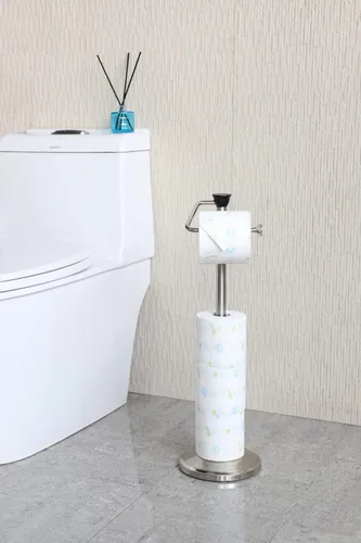 Miniatura 4 de ZCCZ Soporte de papel higiénico con almacenamiento, dispensador de pañuelos de pie, acabado de níquel, capacidad para hasta 5 megarrollos,
