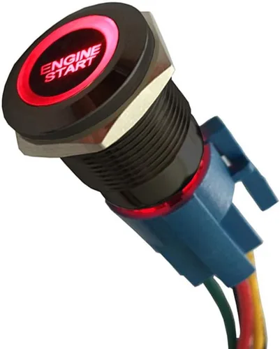 Miniatura 8 de ESUPPORT Interruptor de botón momentáneo de 12V para auto, vehículo, con luz LED azul, carcasa negra, interruptor de encendido de motor, enchufe