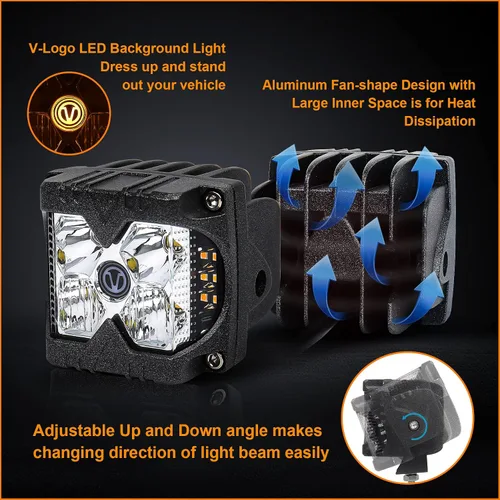 Miniatura 5 de MOVOTOR Side Shooter LED Pods Amber Luces de conducción estroboscópicas para camión, 4 x 4, ATV IP68 Waterproof,Solid & Strobe Amber,6500K White