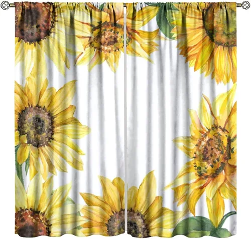 Miniatura 24 de Cortinas opacas con diseño de girasol, rústico, con diseño de girasol, mariposa, verde, amarillo, negro, para niñas, mujeres, dormitorio, sala