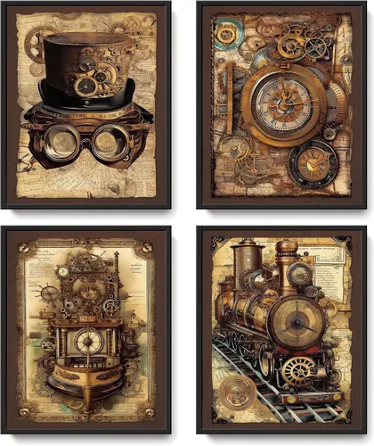 LARTSFRO Pósteres vintage steampunk para decoración de pared, decoración de pared punk para dormitorio, baño, dormitorio, dormitorio, decoración de