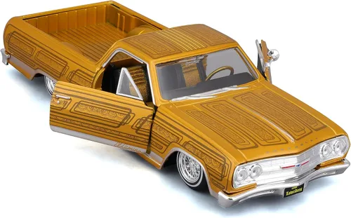 Miniatura 5 de 1965 Chevrolet El Camino Lowrider Gold Metallic con gráficos Lowriders Series 1/25 Modelo de coche fundido a troquel por Maisto