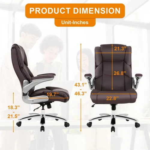 Miniatura 3 de PayLessHere Silla de oficina grande y alta, silla de escritorio ajustable de cuero ejecutivo de 400 libras con reposabrazos, silla de escritorio