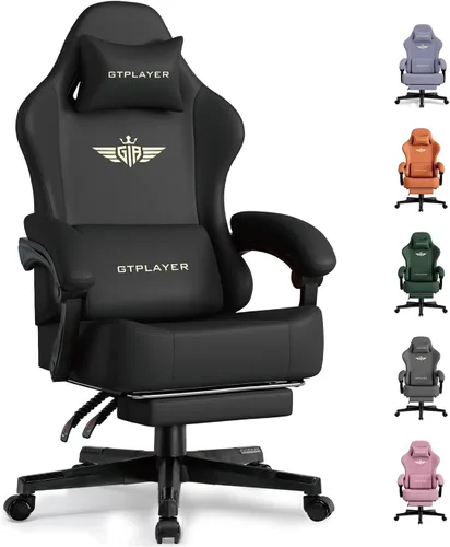 Miniatura 12 de GTPLAYER Silla de juegos grande y alta de tela con cojín de resorte de bolsillo, silla ergonómica de computadora de respaldo alto con reposapiés