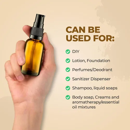 Miniatura 2 de VitalUp Botella de bomba de vidrio ámbar recargable vacía ideal para crema de loción, aceite esencial, contenedor pequeño de viaje, paquete de 2