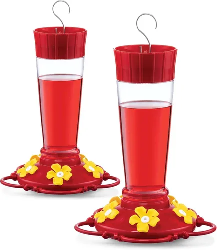 Comedero para colibríes de 10 onzas, juego de 2 comederos de plástico para colibríes para exteriores, con protector de hormigas integrado, perca