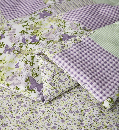 Miniatura 6 de Chezmoi Collection Daisy - Juego de edredón de retazos estampados de 3 piezas, diseño de mariposas moradas, caramelo botánico a cuadros, ropa